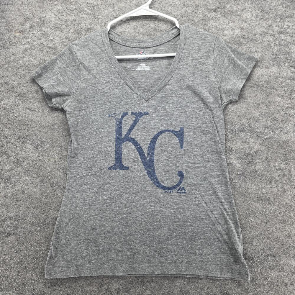 Kansas City Royals Shirt Womens Medium Gray Heather V-Neck MLB Baseball KC Tee